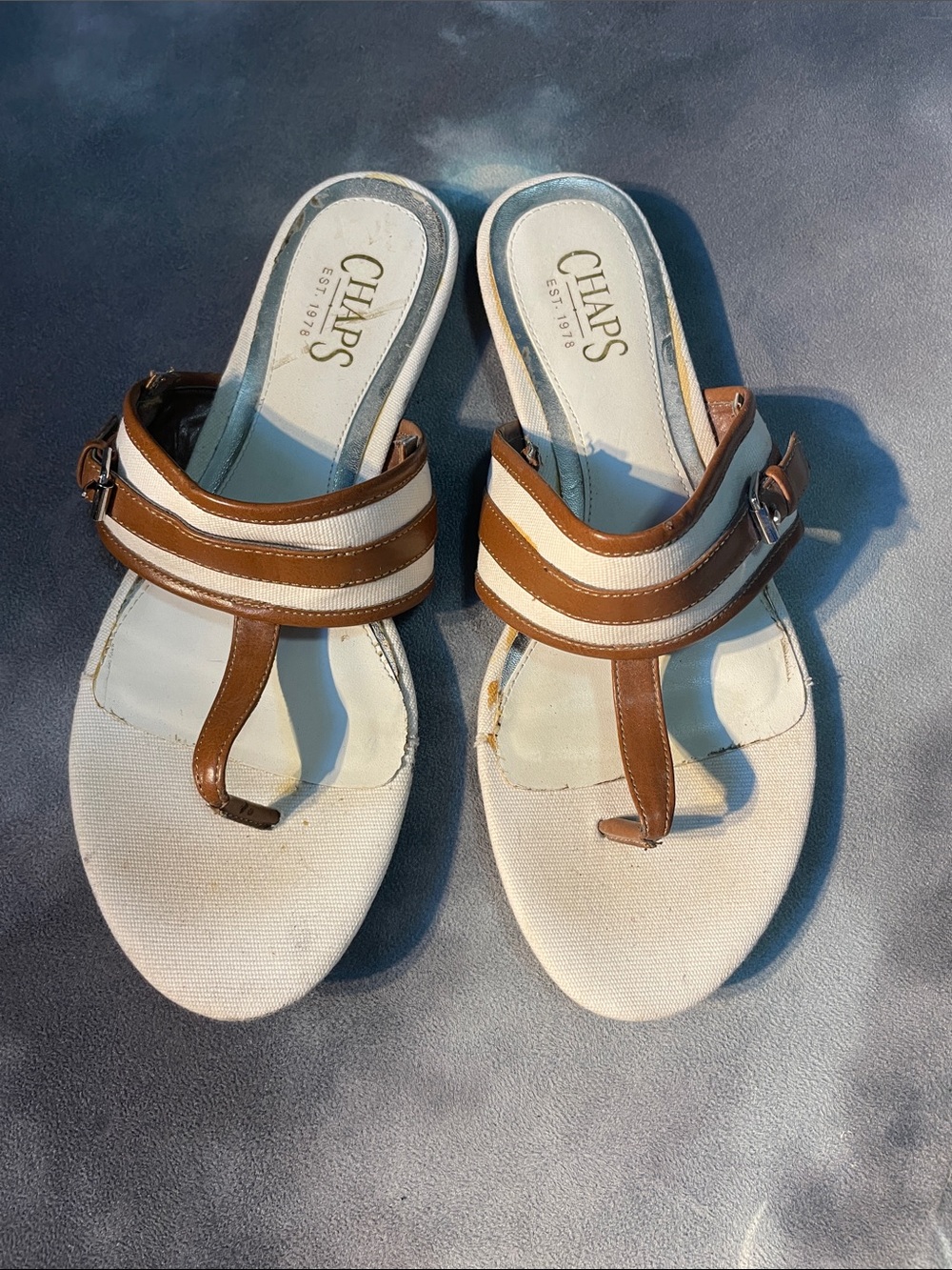 Chaps Women's Brown and White Strappy Thong Sandals